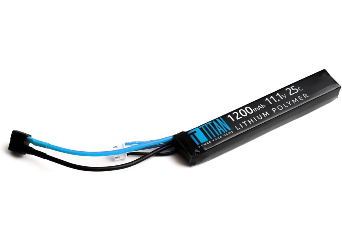 T TITAN Titan Airsoft LiPo 1200mAh 11.1v 25C Stick T-Plug (Deans)